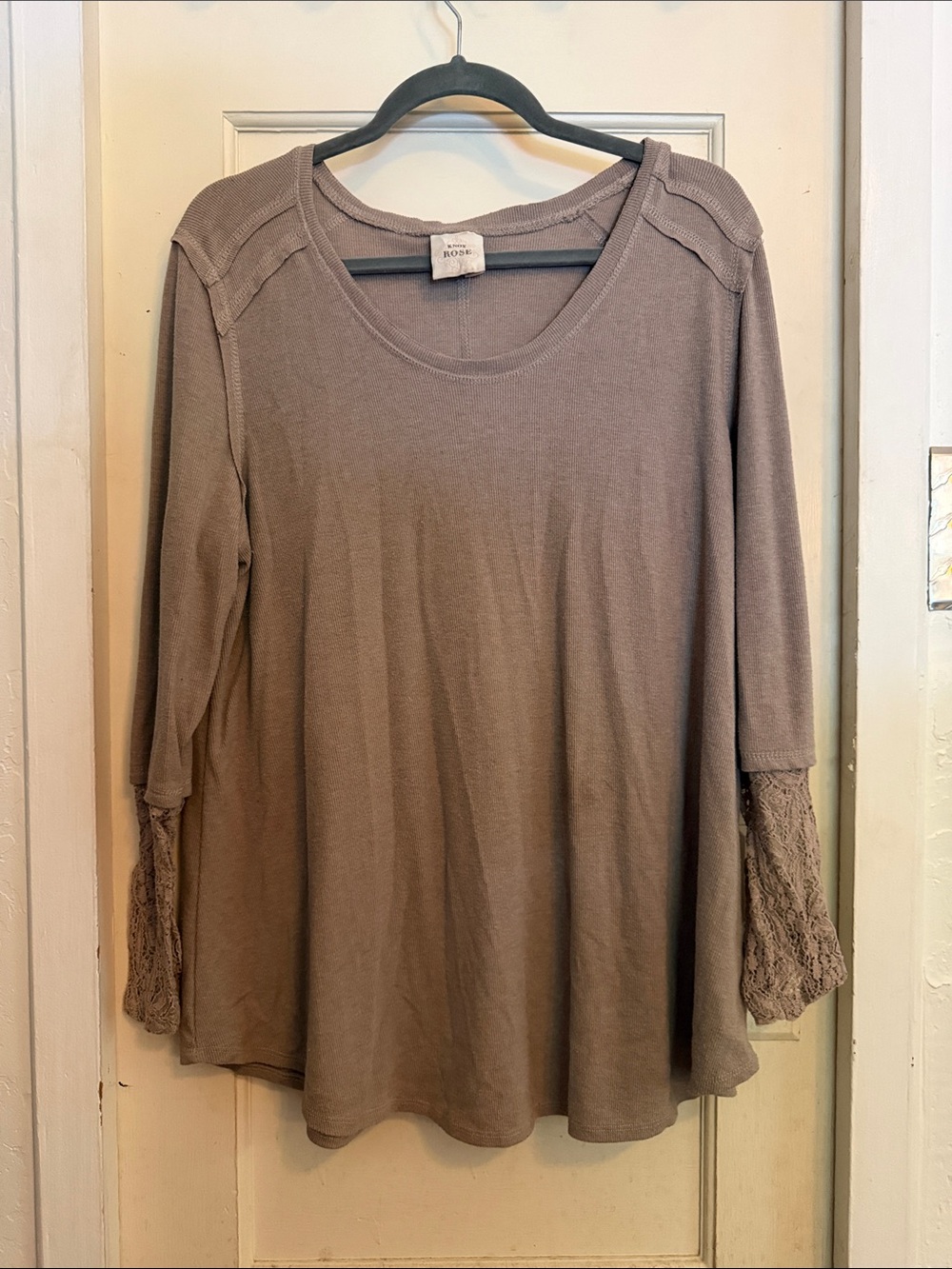 Knox Rose Taupe Long Sleeve Top with Lace Cuffs
